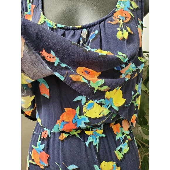 Merona Women's Blue Floral Rayon Scoop Neck Sleeveless Long Maxi Dress Size XL - Picture 3 of 13